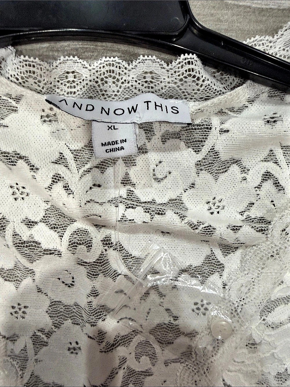AND NOW THIS Lace Bell-Sleeve Button-Front Top White XL - Picture 4 of 6
